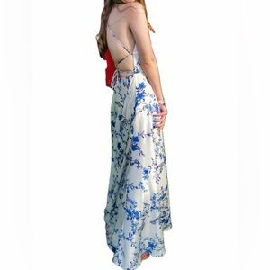 Blue and white maxi dress